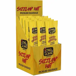 Long John Snacks Sizzlin’ Hot Pickled Sausage - Great Christmas Gift, Stocking Stuffer, White Elephant or Secret Santa Present & Spicy Holiday Charcuterie Snack - Smoked Gourmet Meat Stick - 12 Pack