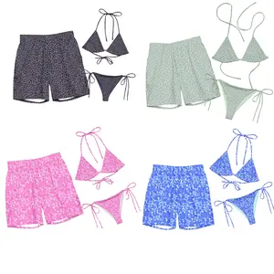 Matching Couple Swimwear Set, Leopard Polka Floral Bikini & Board Shorts, Perfect Gift for Him & Her