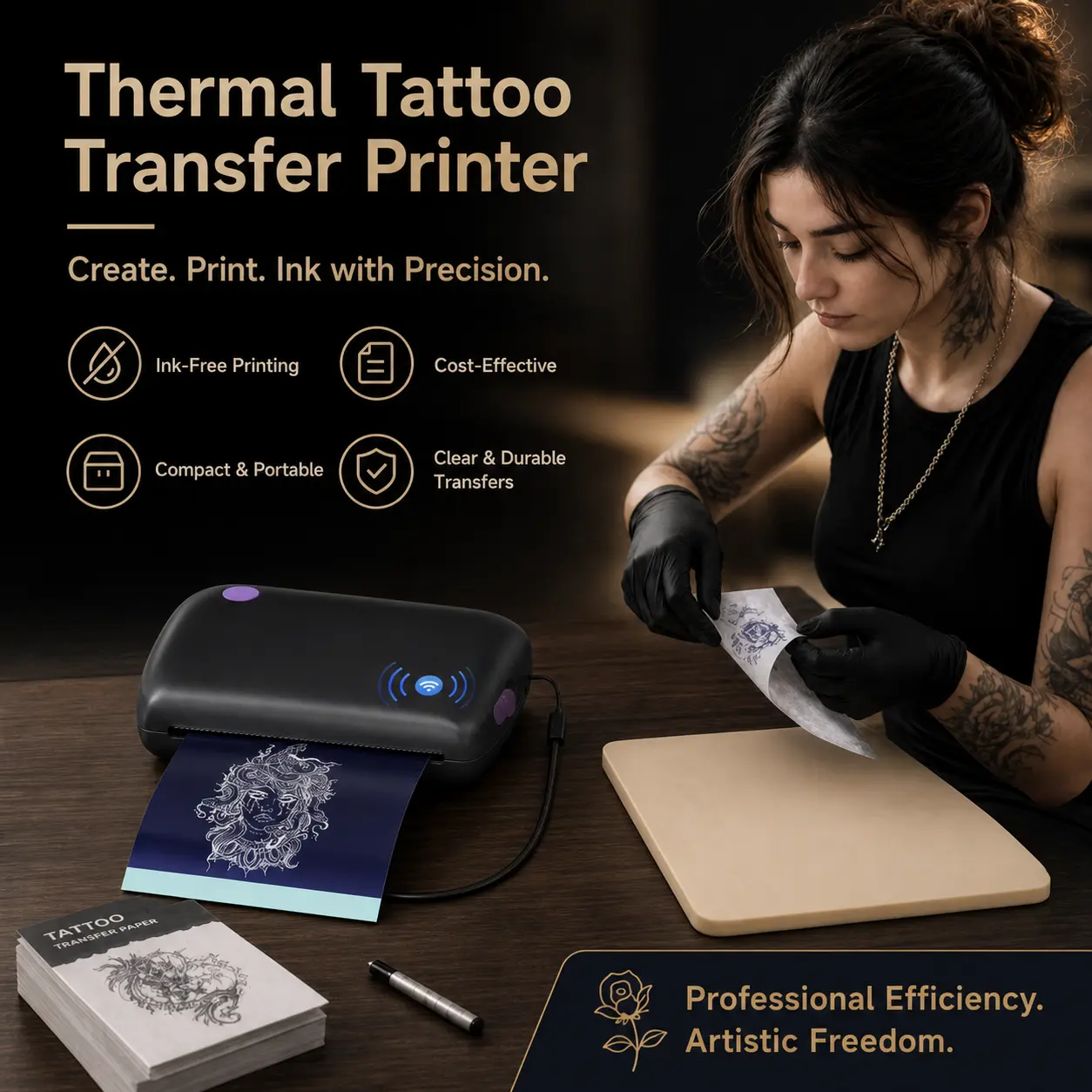 M5 Handheld Tattoo Stencil Printer for Tattoo Beginners,Thermal Tattoo Transfer Machine with Transfer Paper Wireless Kit for Smartphone Tablet Ultra-Portable App-Controlled Custom Sizing Cosmetic