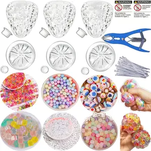 Pressure ball making kit, TPR soft ball making kit, with 3 strawberry-shaped and 3 dumpling-shaped blank ball skins, 6 types of fillers, air pump, and tie tape making tools, Stress Relief Fidget, DIY adult pressure balls, transparent squeeze balls