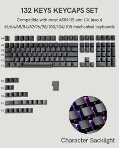 Womier Double Shot PBT Keycaps Set , Key Caps for 100%, 75%, 65%, 60% Gaming Mechanical Keyboards, Black