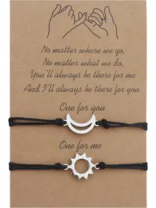 2 PCS Angel Bracelet Friendship Bracelets Braided Rope for Best Friend BFF Distance Relationship Bracelet Adjustable Couples Bracelets Sun Moon Shape Bracelets for Women Men Girl