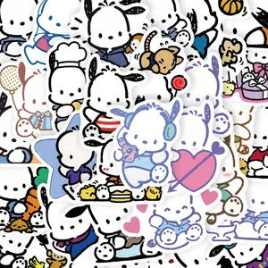 Sanrio Set of 50 Cute Cartoon Pochacco Dog Stickers - Waterproof PVC Graffiti Stickers, Suitable for Laptops, Guitars, Mobile Phone Cases, Diaries, Skateboards - Durable Adhesive Pochacco Theme Collection from a Well-known Japanese Brand