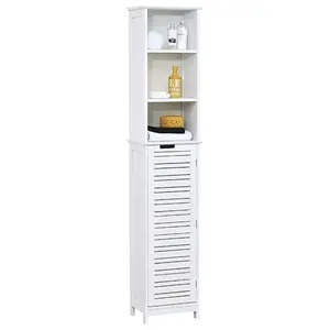 Bathroom Linen Storage Tower Cabinet Miami White Wood