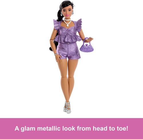 Mattel - Barbie Deluxe Style with Black Hair in Metallic Purple Top & Shorts  [Collectible Figurine/Statue/Bust] Paper Doll