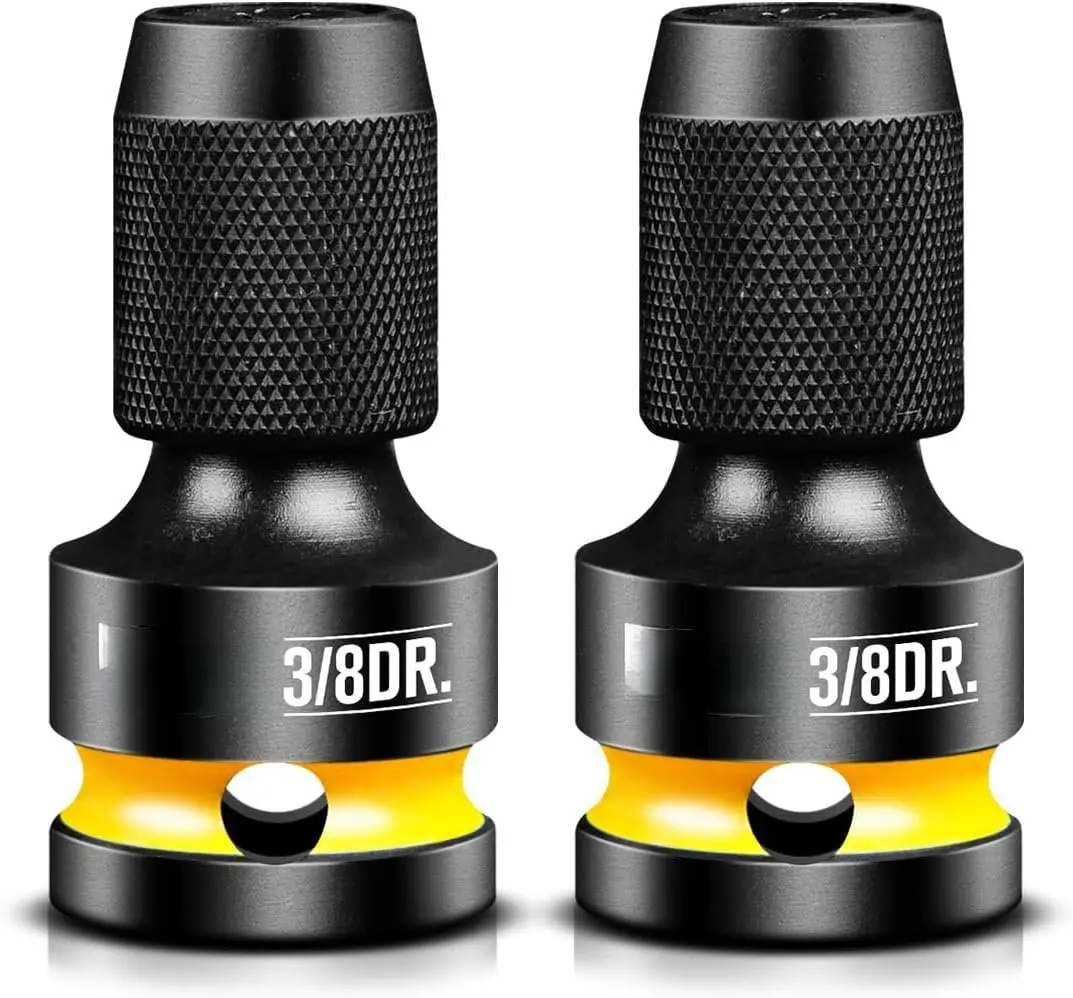 3/8-Inch Square Drive to 1/4-Inch Hex Socket Adapter, 2 count Quick Release Impact Bit Holder, for Impact Wrench Ratchet, CR-MO