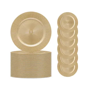 20 pcs Gold Ray Charger Plates,Round Plastic Reef Plate Chargers for Dinner Plates,Disposable Dinner Plates,Christmas Wedding,Party Elegant Decoration Place mats 13inch/33cm