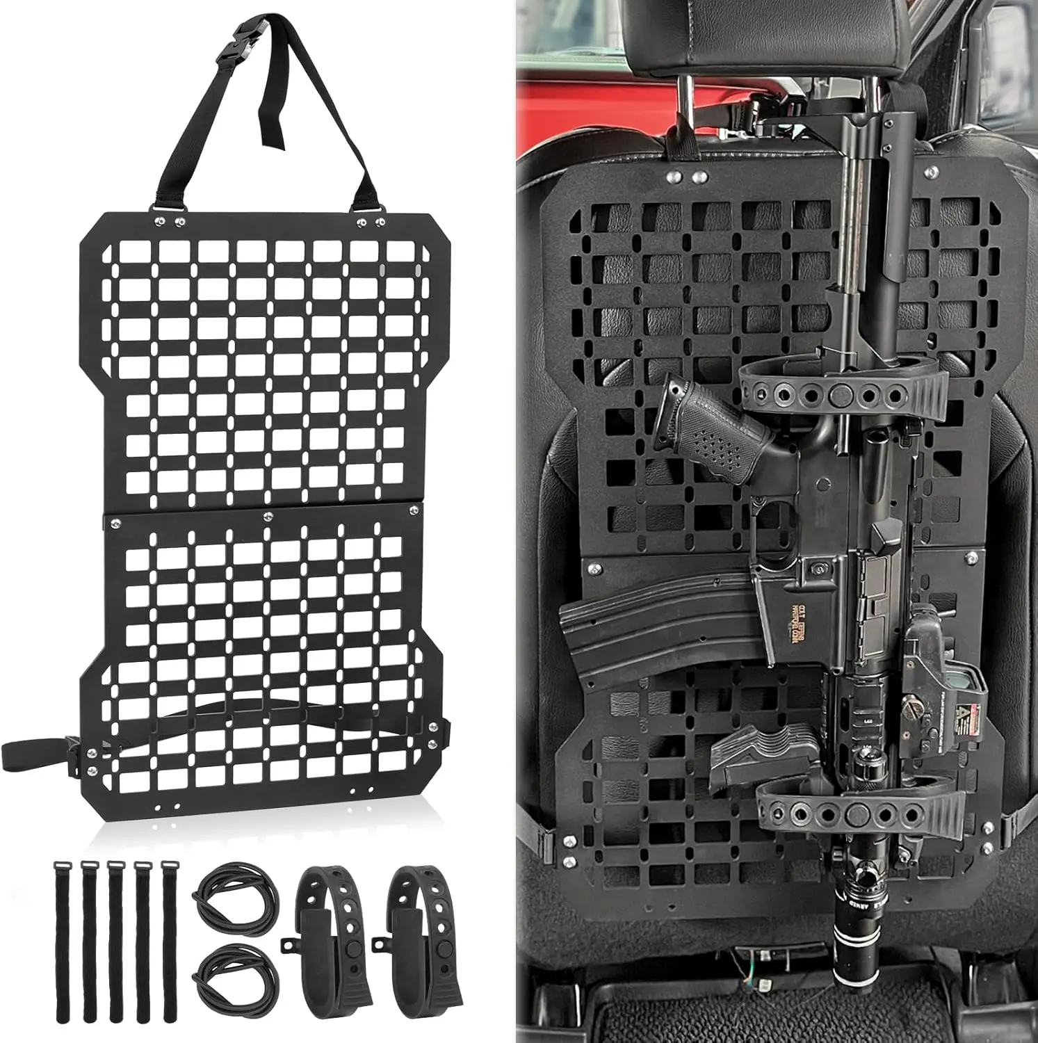 Rigid Molle Panels For Vehicles Truck Mount Rack Panel Tactical Seat Back Organizer Adjustable Versatile Panel Molle Panels w gun rack mount Gun Rack Mount Included