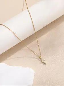 Rhinestone Decor Cross Pendant Necklace for Women & Girls, Fashion Jewelry for Party, Daily Clothing Decor, Trendy All-match & Exquisite Jewelry for Birthday Gift, Cross Necklaces