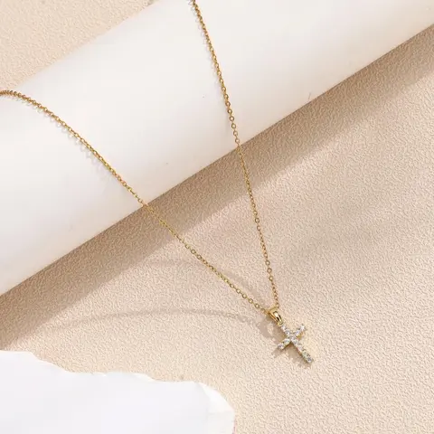 Rhinestone Decor Cross Pendant Necklace for Women & Girls, Fashion Jewelry for Party, Daily Clothing Decor, Trendy All-match & Exquisite Jewelry for Birthday Gift, Rhinestone Decorated Necklace