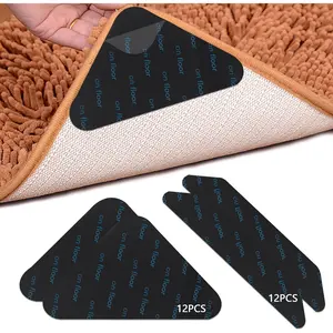 24 count Rug Pads Grippers, Non-Slip Rug Tape,  and Washable Carpet Tape, Rug Corner Grippers for Hardwood Floors & Tiles (Black)