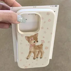 Cute Deer Floral Pattern Phone Case for iPhone 11 12 13 14 15 16 Pro Max Series, Soft Protective Cover, Birthday Gift