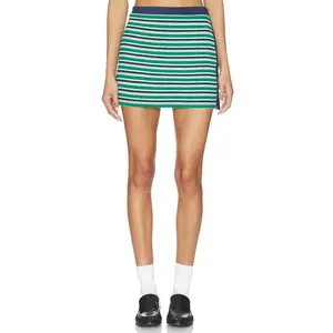 SIMKHAI Franky Knit Mini Skirt in Kelly Green Stripe