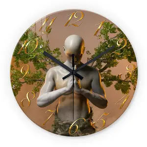 Abstract Human Sculpture Clock with Plant Surround Design, Thick Tempered Glass Material, Silent Operation, Aa Battery Powered