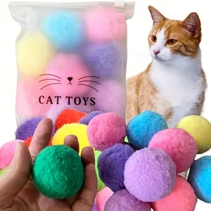 30pcs Soft Plush Pom Pom Balls for Kittens & Small Cats | Lightweight, Interactive with Assorted Colors, Durable Polyester Fluff Balls for Training, Hunting Play & Motor Skills Development - Suitable for All Breed Sizes, Without Battery