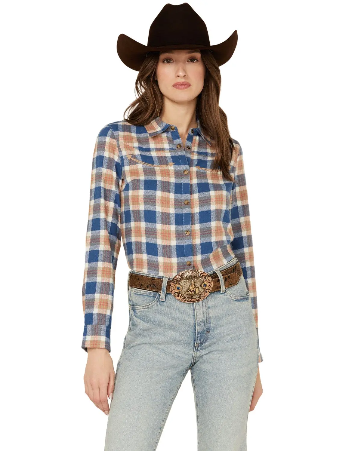 Shyanne Women's Women'S Plaid Print Long Sleeve Snap Flannel Shirt - Srfa24w56-Offwht