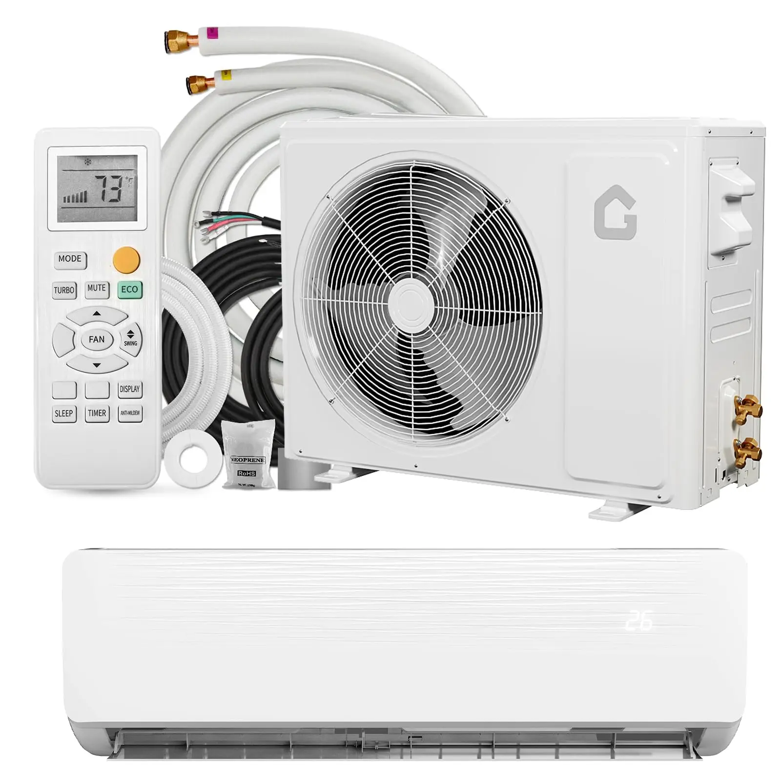 18000 BTU Mini Split AC/Heater with Heat Pump, 19 SEER2 Ductless Inverter System for 1250 sq ft, 6-in-1 Cooling & Heating with Remote Control, Quiet Operation (23 dB), ETL & AHRI Certified