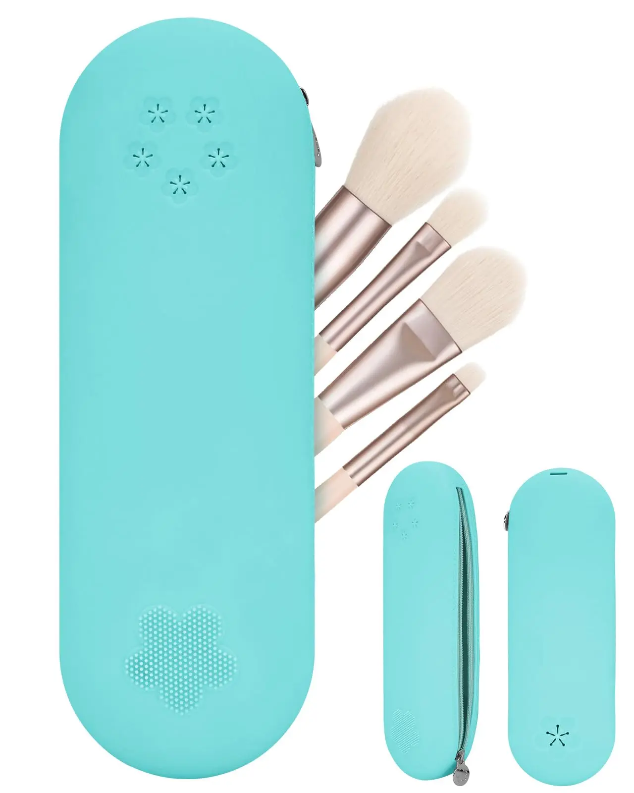 Travel Makeup Brush Holder, Silicone makeup brush bag with Zipper, Portable Makeup Brush Pouch Cosmetic Bag, Large Makeup Brush Travel Case for Daily Work or Gift
