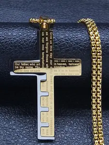 Christian Jesus Cross Pendant Necklace for Men, Cuban Link Chain, Stainless Steel Jewelry for Party, Daily Clothing Decor, Trendy All-match & Exquisite Jewelry for Birthday Gift, Daily Wear Necklace