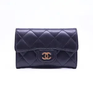 Pre-owned CHANEL Leather Small Leather Goods Flap Card Holder Interlocking CC Logo Wallet W20762