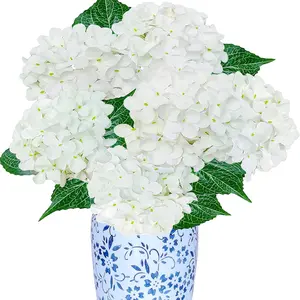 Silky Artificial Hydrangea Flowers - 6 Pcs White Silk Bouquets with Stems, Ivory Faux Hydrangea for Wedding, Home Decor, Room, Table