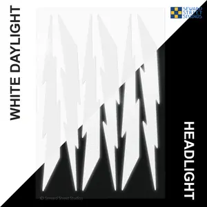 6 White Lightning Bolts Reflective Decal Set, Six Lightning Bike Frame Reflector Stickers Kit, Motorcycle Helmet Transfers Sheet / #674R-White