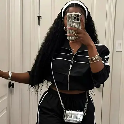 Sexy Women's Two-Piece Set, Long Sleeve Zipper Contrast Webbing Shorts, European and American Casual Style, Ladies Fashion Streetwear Top, Shorts Matching Set