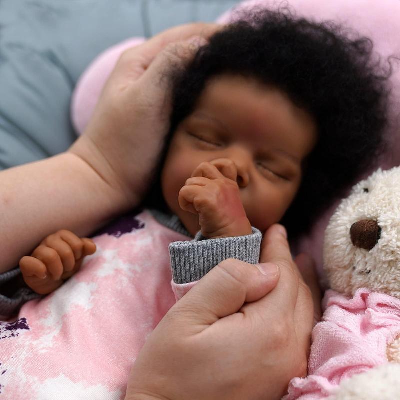 BABESIDE Lifelike Reborn Baby Dolls Black -17Inch Baby-Soft Body & Curls Realistic-Newborn Baby Doll African American Real Life Baby Dolls Cloth Body with Gift Box for Kids
