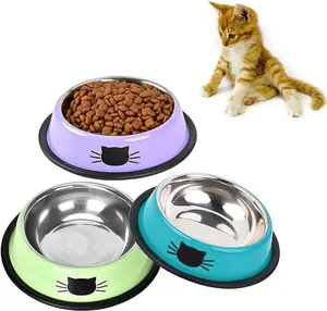 3PCS Stainless Steel Colorful Cat Food Bowl,Stainless Steel Cat Bowl Non-slip Pet Water Bowl,Cat Bowls,Puppies Feeding Bowl, Metal Cat Bowl with Silent Pet Feeding
