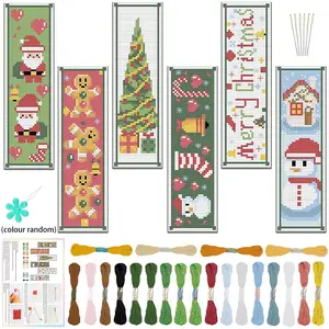 6counts Christmas themed cross stitch bookmark DIY handmade kit, Fabric bookmark with Christmas tree, gingerbread man, snowman patterns, Suitable for adult beginners and sewing enthusiasts, Unique Christmas party decorations and gifts, Reading companion