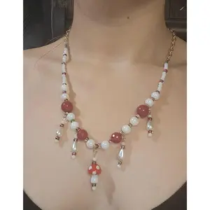 Red Mushroom Dangly 10" Necklace