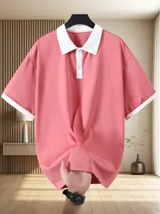 New Summer Men's Contrast Collar Polo Shirt, Loose Fit Short Sleeve T-Shirt, Breathable Quick-Dry Casual Wear, Plus Size Couples Fashion