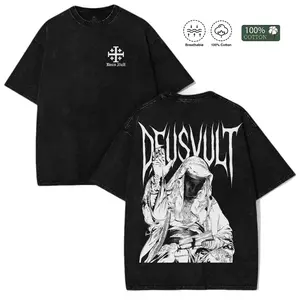 Men's Short-Sleeve Round Neck T-Shirt - Deus Vult Knight Templar Washed Vintage Retro Gothic Crusader Graphic, Unisex Medieval Streetwear Outfits, Christian Casual Tops, Ideal Teen Boy Gift for Everyday Wear,summervibes men fashion outdoorfun