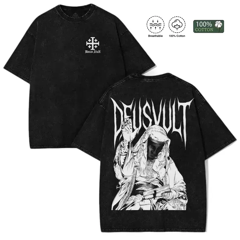 Men's Knight Templar Graphic T-Shirt, Vintage Gothic Deus Vult Crusader Crew Neck, Short-Sleeve Casual Streetwear Top, Tshirt