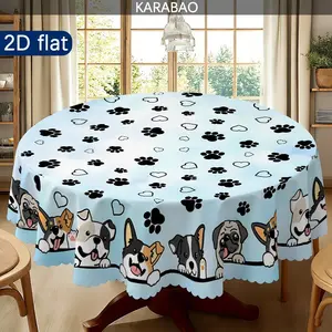 Cute Dog Paw Heart Pattern Round Tablecloth, Home Decor, Dining Table Setup, Outdoor Tablecloth, Picnic Accessory, Indoor and Outdoor Use
