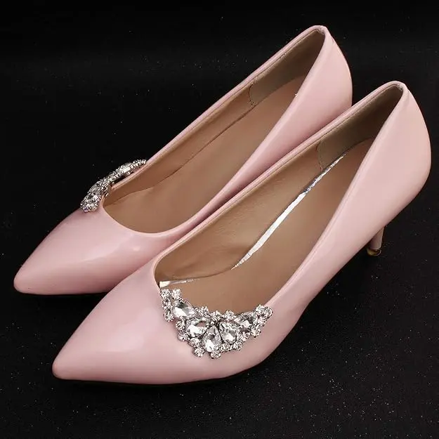 Silver Shoe Clips, Crystal Shoe Buckles, Sparkling Shoe Jewelry Decorations for Wedding, Party & Special Occasions