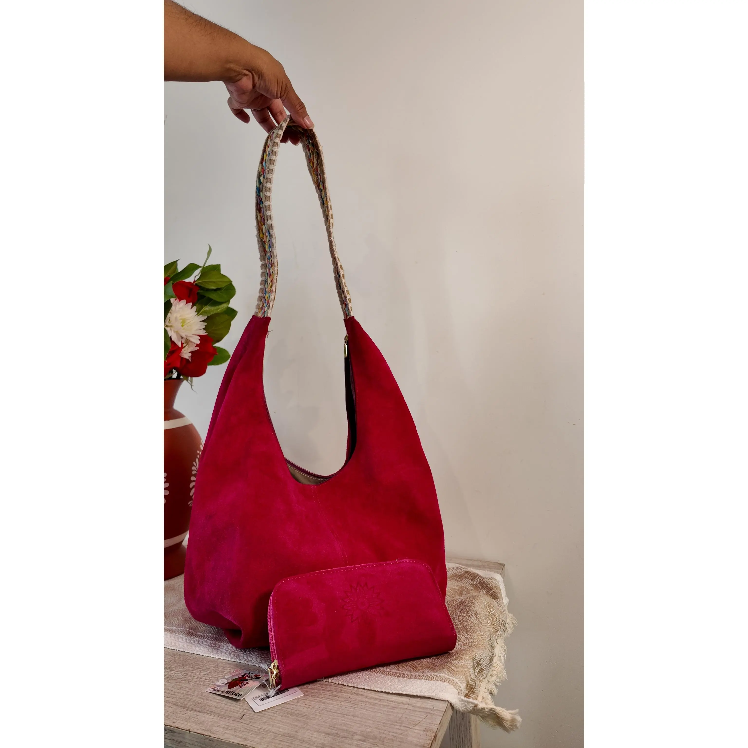 Fushia Pink Suede Handbag - Elegant and Stylish Accessory for Everyday Use