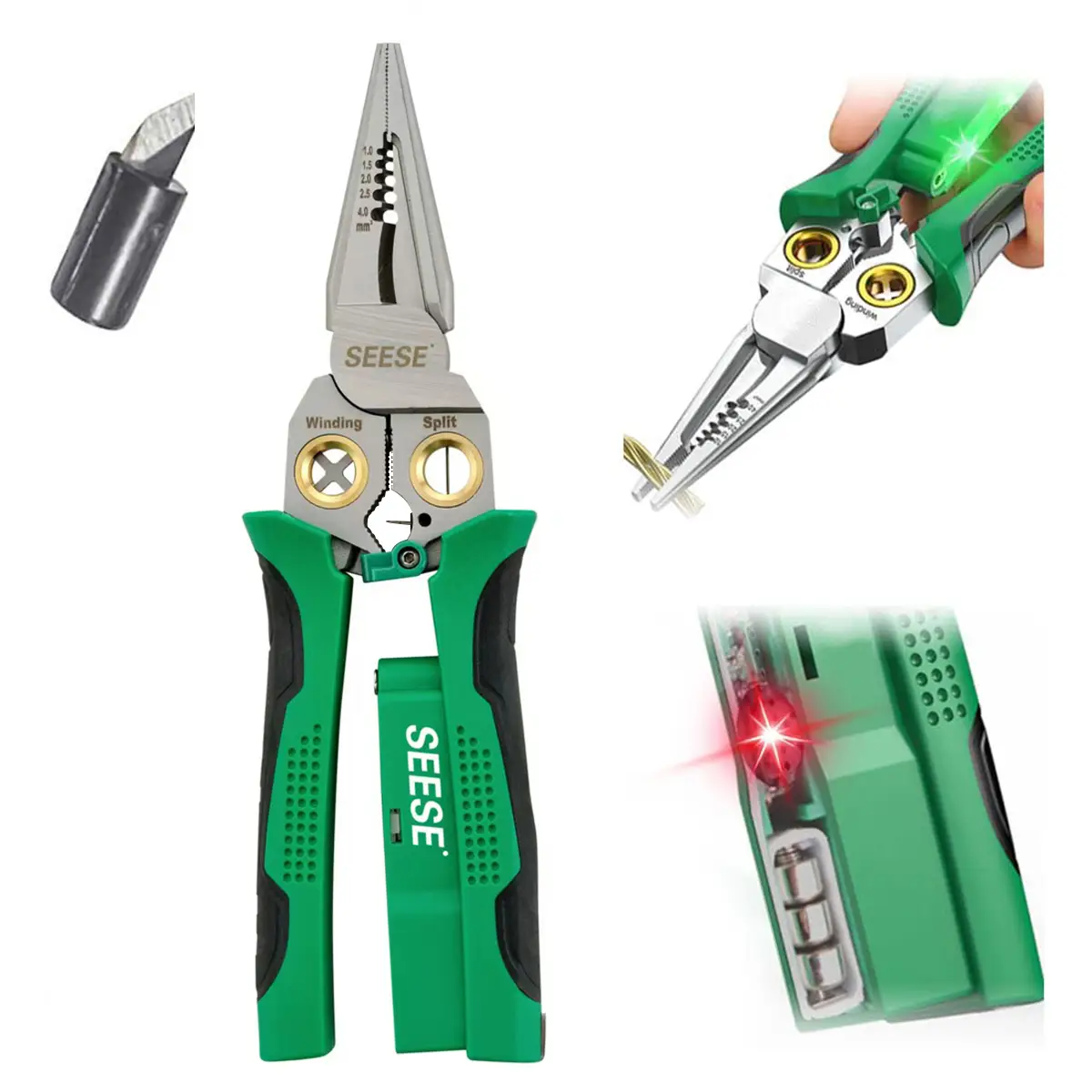 【TikTokShopfalldealsforyou】SEESE 8 in 1 Wire Stripper Twister for Cutting and Pulling Wires, Cable Scissors,Voltage Tester Pliers, 12V to 250V Live,Nu