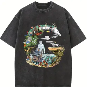 valentine shirts Studio Ghibli Anime Streetwear Vintage Graphic Tee Unisex Cotton Crewneck T-Shirt Menswear Womenswear Underwear Streetwear Top Printed Summer Shirts