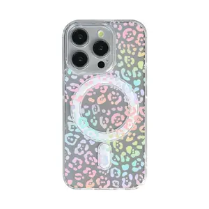 Cute Colorful Leopard Print MagSafe Phone Case For iPhone 17,16,15,14,13,12 Samsung S 20,21,22,23,24,25,26 Ultra Plus Fe Note Edeg Shockproof Protective MagSafe Cover outdoorfun