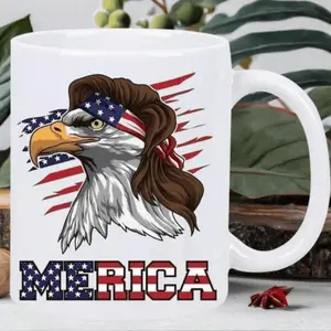 1pc 11oz Ceramic Coffee Mug with "Bald Eagle And American Flag Design" Design, Coffee Cup, Mug Cup Very Suitable for Coffee, Tea and Milk. Can Be Used in the Office or at Home. Can Be Used as a Water Cup and Is an Ideal Gift for Friends and Family