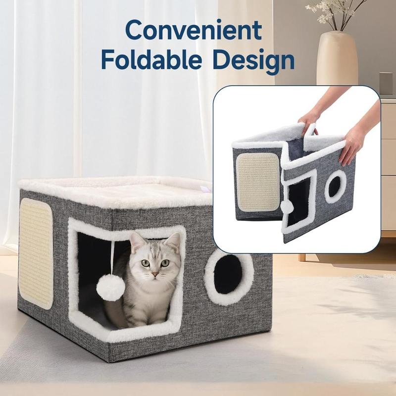 Extra Large Cat Condo Foldable Two Story Sisal Scratching House with Removable Washable Mat Soft Nest for Kittens Adult Cats Multi Functional Pet Furniture