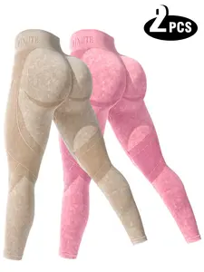 2PCS Set Women's Seamless Contour Shadow Leggings, High Waisted 3D Shading Yoga Pants,  Booty Lifting Smile Line Workout Tights