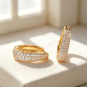Gold Double-Row Pave CZ Hoop Earrings| Sparkling Huggie Hoops| Perfect Party & Gift Jewelry
