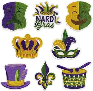 8 PCS Mardi Gras Iron on Patches Colorful Fleur de Lis Embroidered Patches Transfer Appliques for T-Shirt Jeans Backpacks Clothing Embroidery DIY