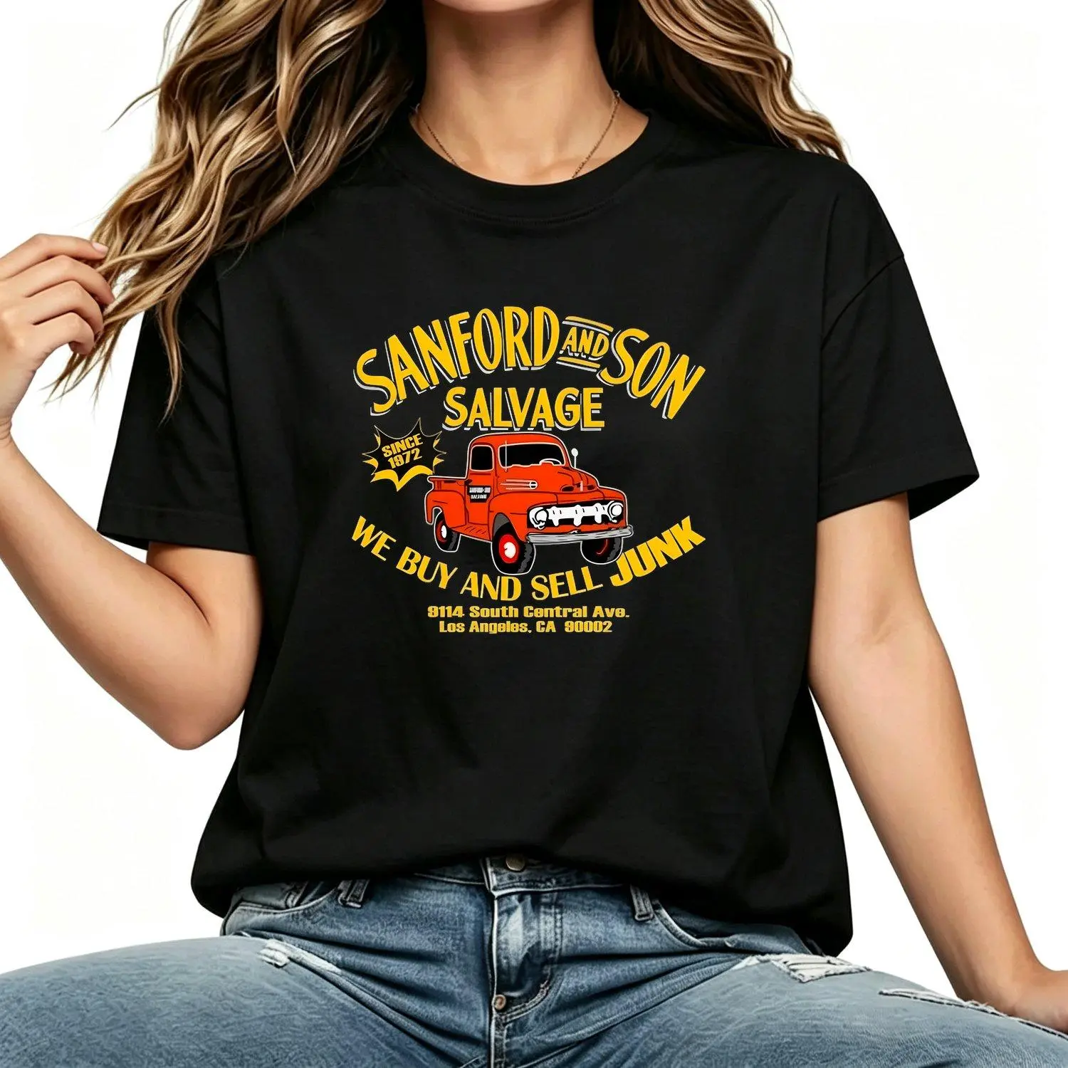 Women's Retro Television Salvage Inspired Graphic Print T-Shirt - Crew Neck, Short Sleeve, Slim-Fit, Vintage Distressed Urban Classic Nostalgic TV Icon Art Novelty Casual Tee