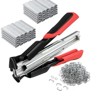 Humwam 100/2500PCS Hog Ring C Clips with Pliers Set, 3/4 Inch U-Type Fastening Rings, Heavy Duty Fencing Clips for Pet Cage Furniture Upholstery Use