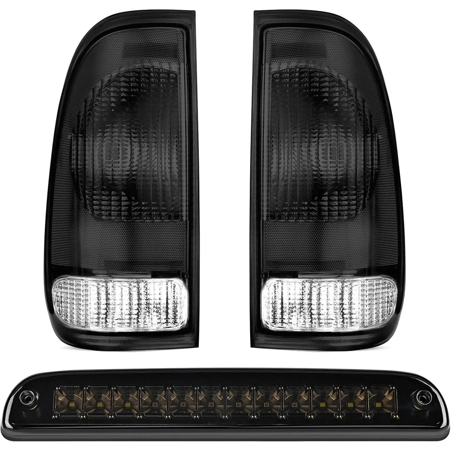 Nilight Tail light + 3rd Third Brake Light Assembly Compatible with 1999 2000 2001 2002 2003 2004 2005 2006 2007 F250 F350 F450 F550 Super Duty Smoke Taillight with High Mount Brake Rear Cargo Lamp