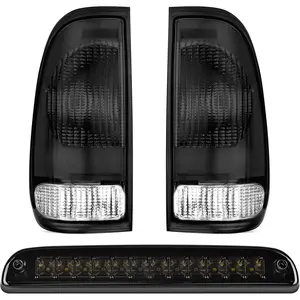 Nilight Tail light + 3rd Third Brake Light Assembly Compatible with 1999 2000 2001 2002 2003 2004 2005 2006 2007 F250 F350 F450 F550 Super Duty Smoke Taillight with High Mount Brake Rear Cargo Lamp