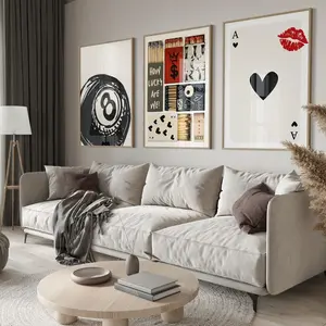 Trendy Retro Matchbox Print How Lucky Are We Print Set of 3, Eight Ball Poster, Ace of Hearts Wall Print, Printed Poster